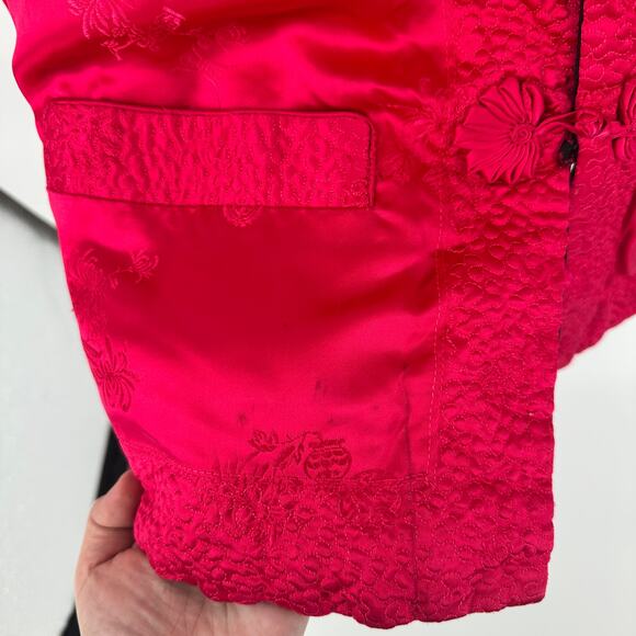 Solz Squirrel Chinese Reversible Silk Jacket Size MED Black Pink Floral GUC - Picture 6 of 13